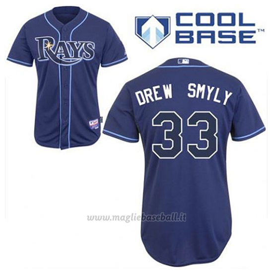 Maglia Baseball Uomo Tampa Bay Rays Drew Smyly 33 Blu Blu Alterner Cool Base